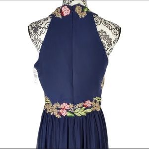 Floral Blue Empire Waist Halter Gown